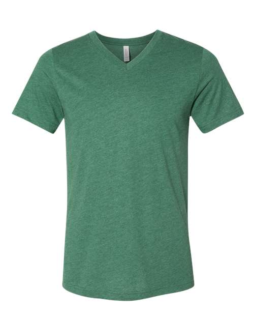 BELLA + CANVAS Unisex Heather CVC V-Neck Tee - Heather Grass Green