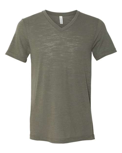 BELLA + CANVAS Unisex Textured Jersey V-Neck Tee - Olive Slub