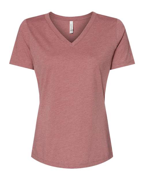 BELLA + CANVAS Women's Relaxed Heather CVC V-Neck Tee - Heather Mauve