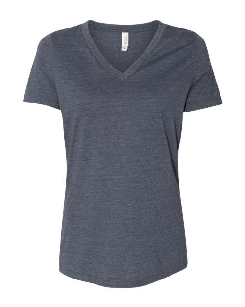 BELLA + CANVAS Women's Relaxed Heather CVC V-Neck Tee - Heather Navy