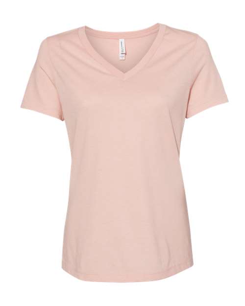 BELLA + CANVAS Women's Relaxed Heather CVC V-Neck Tee - Heather Peach