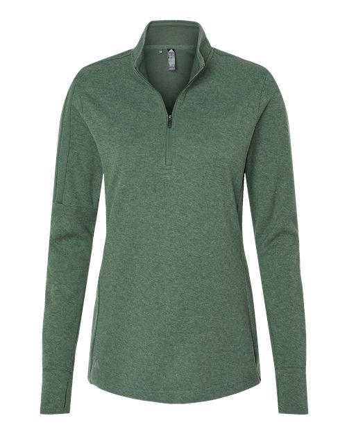 Adidas Women's 3-Stripes Quarter-Zip Sweater Pullover - Green Oxide Melange