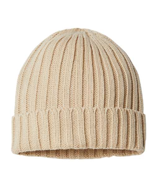 Atlantis Headwear Sustainable Cable Knit Cuffed Beanie - Light Beige