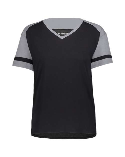 Augusta Sportswear Women's Triblend Fanatic 2.0 V-Neck T-Shirt - Black/ Grey Heather
