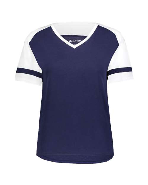 Augusta Sportswear Women's Triblend Fanatic 2.0 V-Neck T-Shirt - Navy/ White