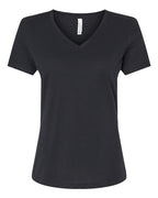 BELLA + CANVAS Women's Relaxed Heather CVC V-Neck Tee - Solid Black Blend