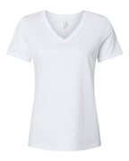BELLA + CANVAS Women's Relaxed Heather CVC V-Neck Tee - Solid White Blend