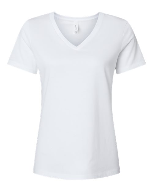 BELLA + CANVAS Women's Relaxed Heather CVC V-Neck Tee - Solid White Blend