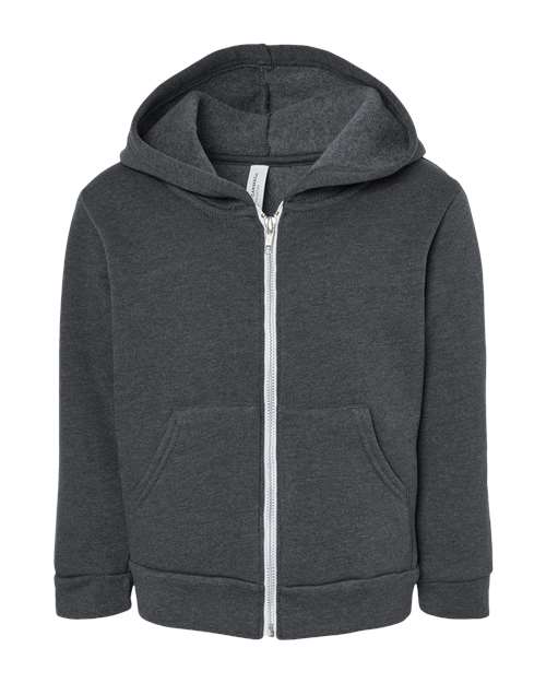 BELLA + CANVAS Toddler Sponge Fleece Full-Zip Hoodie Sweatshirt - Dark Grey Heather