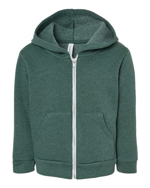 BELLA + CANVAS Toddler Sponge Fleece Full-Zip Hoodie Sweatshirt - Heather Forest