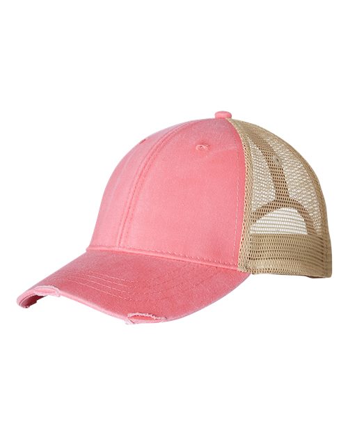 Adams Headwear Ollie Distressed Trucker Cap - Coral/ Tan