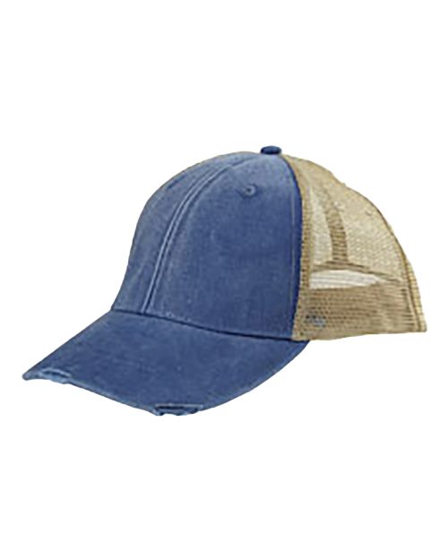 Adams Headwear Ollie Distressed Trucker Cap - Royal/ Tan
