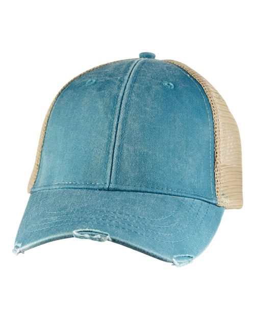 Adams Headwear Ollie Distressed Trucker Cap - Teal/ Tan
