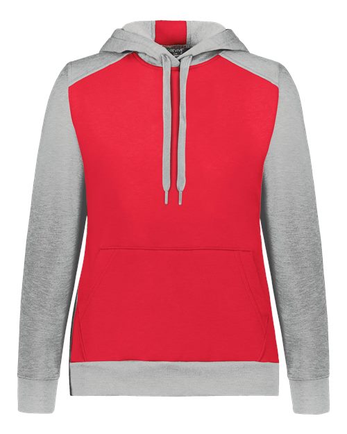 Augusta Sportswear Women's Eco Revive™ Three-Season Triblend Fleece Hooded Sweatshirt - Scarlet/ Grey Heather