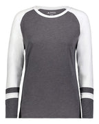 Augusta Sportswear Women's Triblend Fanatic 2.0 Long Sleeve T-Shirt - Carbon Heather/ White