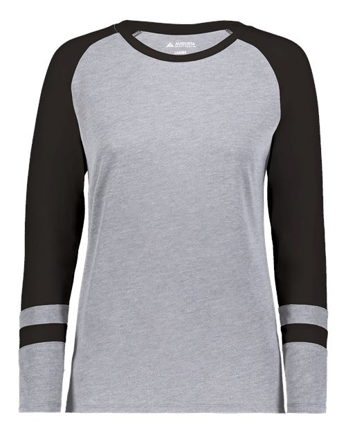 Augusta Sportswear Women's Triblend Fanatic 2.0 Long Sleeve T-Shirt - Grey Heather/ Black