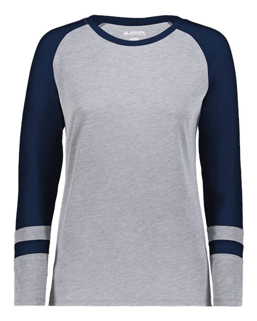 Augusta Sportswear Women's Triblend Fanatic 2.0 Long Sleeve T-Shirt - Grey Heather/ Navy