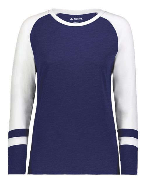 Augusta Sportswear Women's Triblend Fanatic 2.0 Long Sleeve T-Shirt - Navy/ White