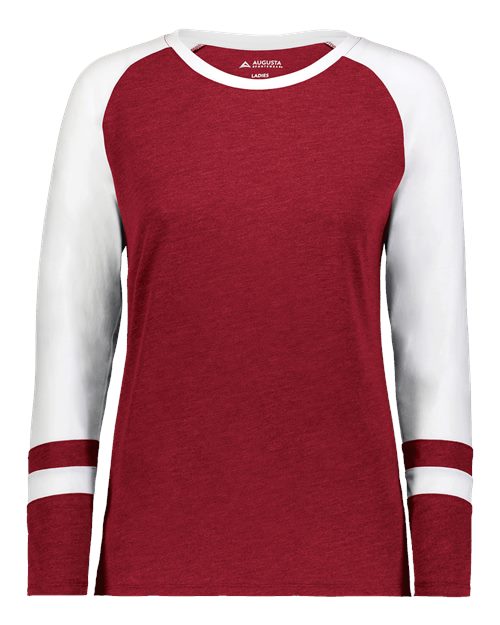 Augusta Sportswear Women's Triblend Fanatic 2.0 Long Sleeve T-Shirt - Scarlet/ White