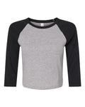 BELLA + CANVAS Women's Micro Rib Three-Quarter Raglan Sleeve Baby Tee - Athletic Heather/ Black