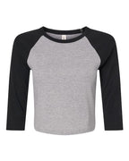 BELLA + CANVAS Women's Micro Rib Three-Quarter Raglan Sleeve Baby Tee - Athletic Heather/ Black