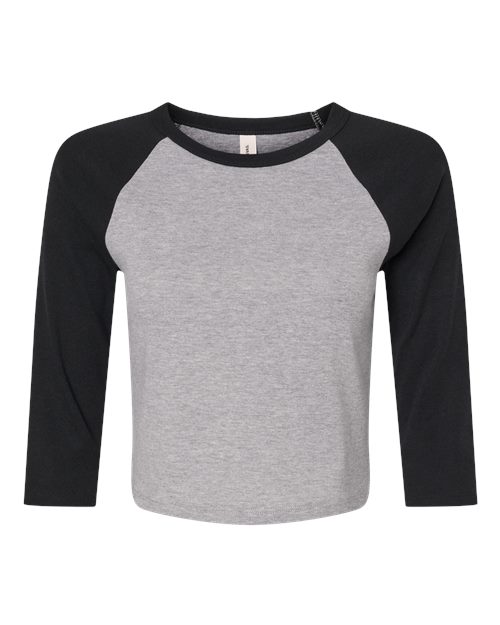 BELLA + CANVAS Women's Micro Rib Three-Quarter Raglan Sleeve Baby Tee - Athletic Heather/ Black