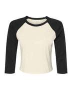 BELLA + CANVAS Women's Micro Rib Three-Quarter Raglan Sleeve Baby Tee - Natural/ Black
