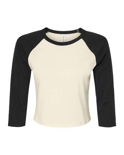 BELLA + CANVAS Women's Micro Rib Three-Quarter Raglan Sleeve Baby Tee - Natural/ Black