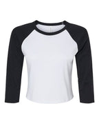 BELLA + CANVAS Women's Micro Rib Three-Quarter Raglan Sleeve Baby Tee - White/ Black