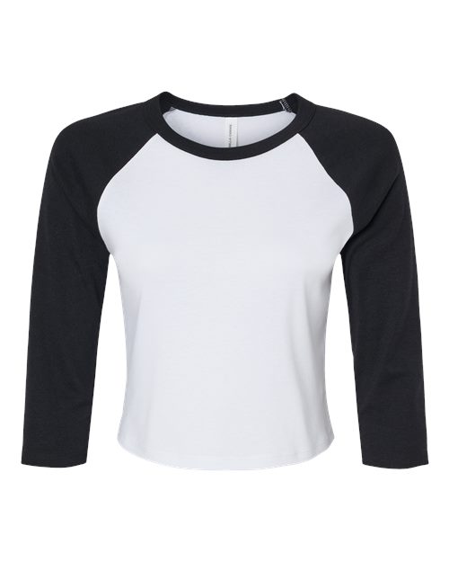 BELLA + CANVAS Women's Micro Rib Three-Quarter Raglan Sleeve Baby Tee - White/ Black