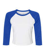 BELLA + CANVAS Women's Micro Rib Three-Quarter Raglan Sleeve Baby Tee - White/ True Royal