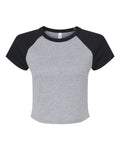 BELLA + CANVAS Women's Micro Rib Raglan Baby Tee - Athletic Heather/ Black