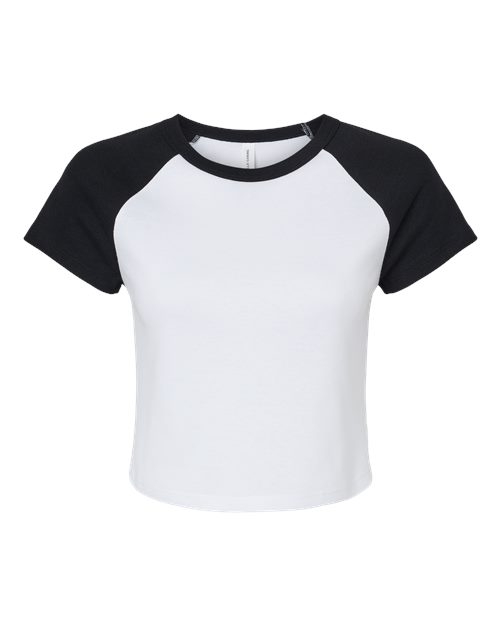 BELLA + CANVAS Women's Micro Rib Raglan Baby Tee - White/ Black