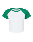 BELLA + CANVAS Women's Micro Rib Raglan Baby Tee - White/ Kelly