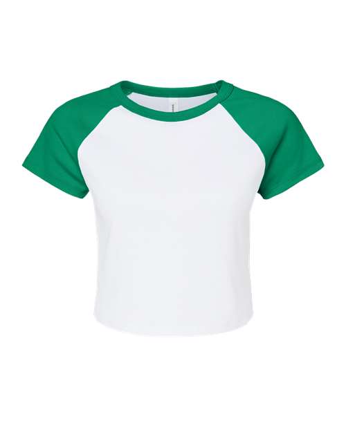 BELLA + CANVAS Women's Micro Rib Raglan Baby Tee - White/ Kelly