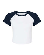 BELLA + CANVAS Women's Micro Rib Raglan Baby Tee - White/ Navy