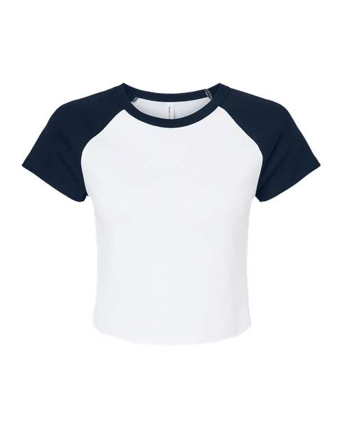 BELLA + CANVAS Women's Micro Rib Raglan Baby Tee - White/ Navy