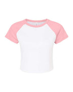 BELLA + CANVAS Women's Micro Rib Raglan Baby Tee - White/ Pink