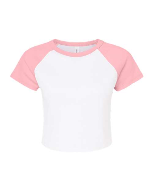 BELLA + CANVAS Women's Micro Rib Raglan Baby Tee - White/ Pink