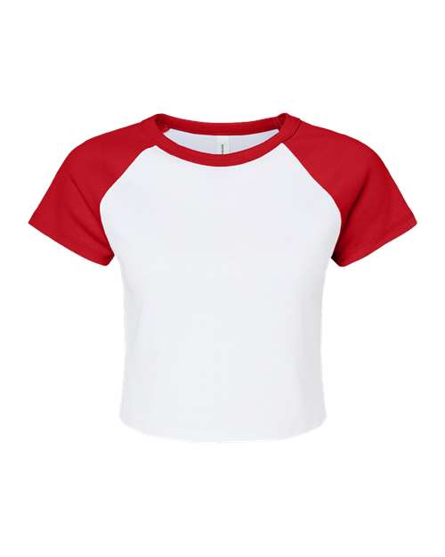 BELLA + CANVAS Women's Micro Rib Raglan Baby Tee - White/ Red