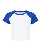 BELLA + CANVAS Women's Micro Rib Raglan Baby Tee - White/ True Royal