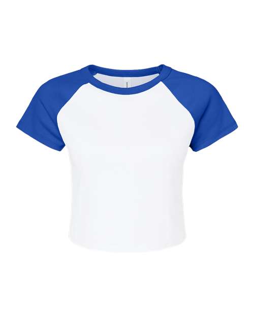 BELLA + CANVAS Women's Micro Rib Raglan Baby Tee - White/ True Royal