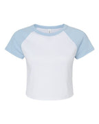 BELLA + CANVAS Women's Micro Rib Raglan Baby Tee - White/ Baby Blue