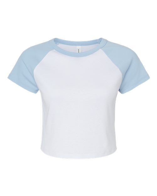 BELLA + CANVAS Women's Micro Rib Raglan Baby Tee - White/ Baby Blue
