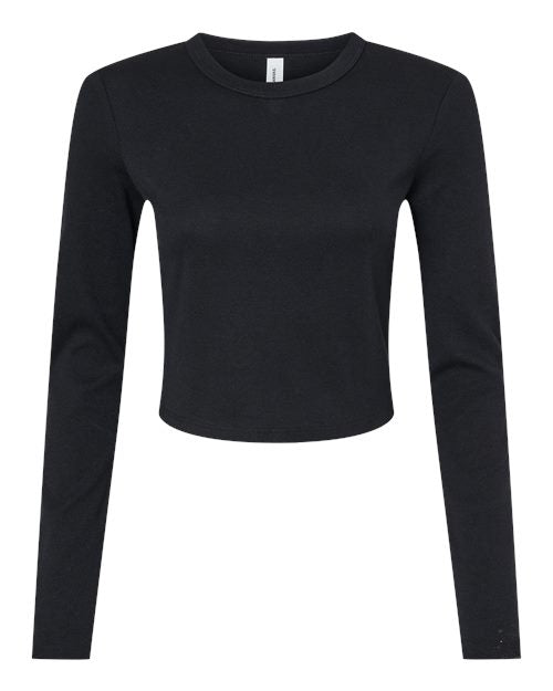 BELLA + CANVAS Women's Micro Rib Long Sleeve Baby Tee - Solid Black Blend