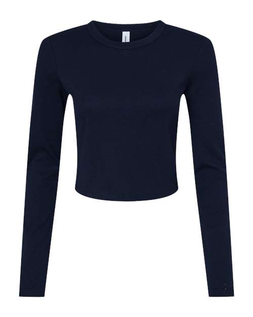 BELLA + CANVAS Women's Micro Rib Long Sleeve Baby Tee - Solid Navy Blend