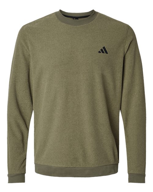 Adidas Men's Terry Loop Crewneck Sweatshirt - Olive Strata