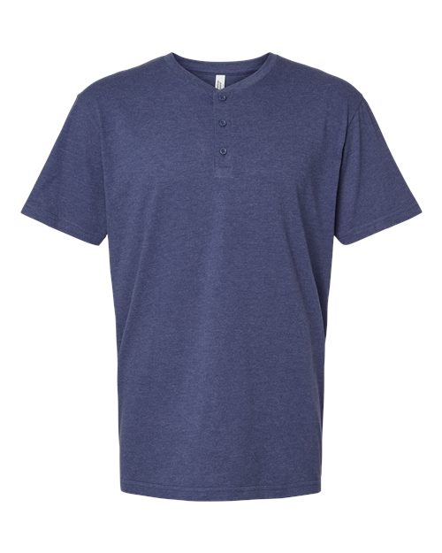 American Apparel Unisex CVC Henley Tee - Heather Indigo