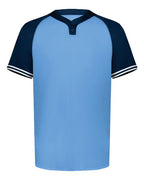 Augusta Sportswear Youth Cutter Henley Jersey - Columbia Blue/ Navy
