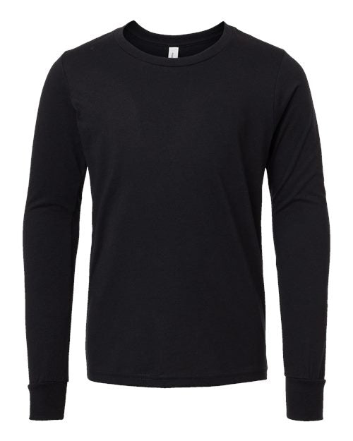 BELLA + CANVAS Youth Heather CVC Long Sleeve Tee - Solid Black Blend